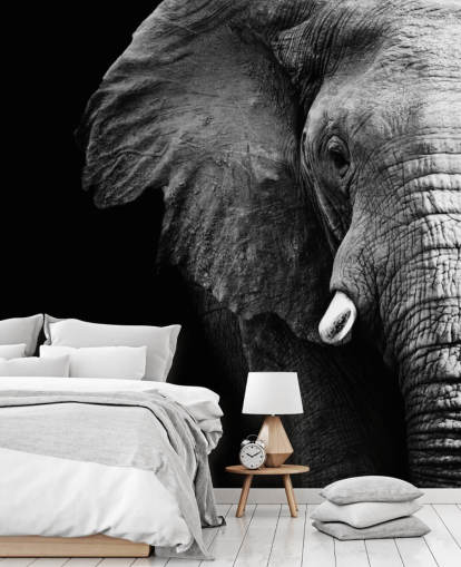 Svart och vitt halv elefant porträtt väggmålning 