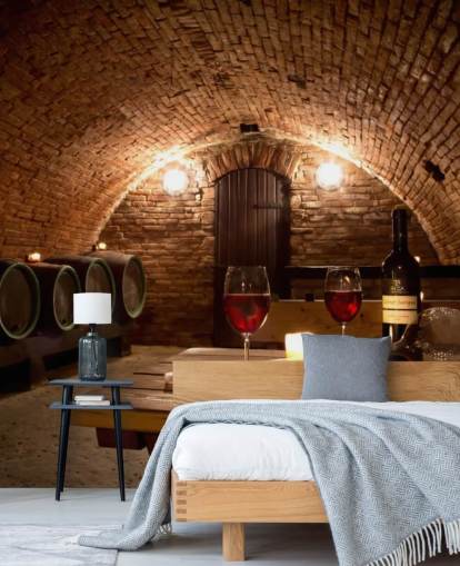 Cosy Wine Cellar with Two Glasses of Red Wine Wallpaper