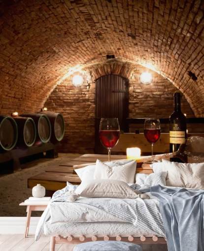 Cozy Wine Cellar with Two Glasses of Red Wine Wallpaper