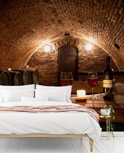 Cozy Wine Cellar with Two Glasses of Red Wine Wallpaper