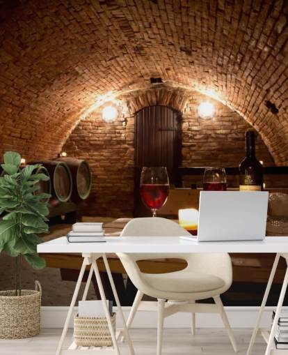 Cozy Wine Cellar with Two Glasses of Red Wine Wallpaper