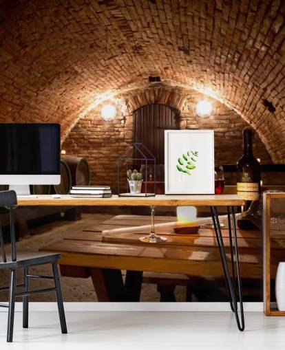 Cozy Wine Cellar with Two Glasses of Red Wine Wallpaper