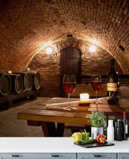 Papier peint Cave à vin confortable avec deux verres de vin rouge Papier peint Cave à vin confortable avec deux verres de vin rouge