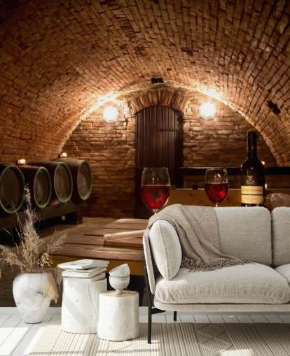 Cozy Wine Cellar with Two Glasses of Red Wine Wallpaper Cozy Wine Cellar with Two Glasses of Red Wine Wallpaper