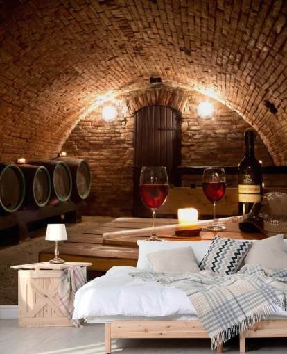 Papier peint Cave à vin confortable avec deux verres de vin rouge Papier peint Cave à vin confortable avec deux verres de vin rouge