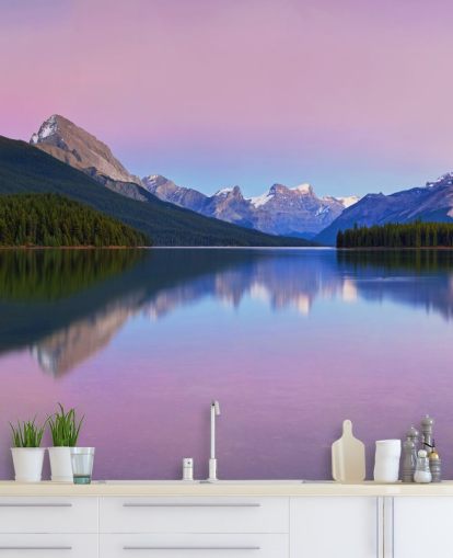 Carta da parati panoramica con vista lago e montagna