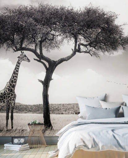 Carta da parati con paesaggio giraffa in bianco e nero