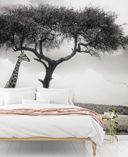 Black and White Giraffe Landscape Wallpaper