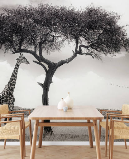 Black and White Giraffe Landscape Wallpaper