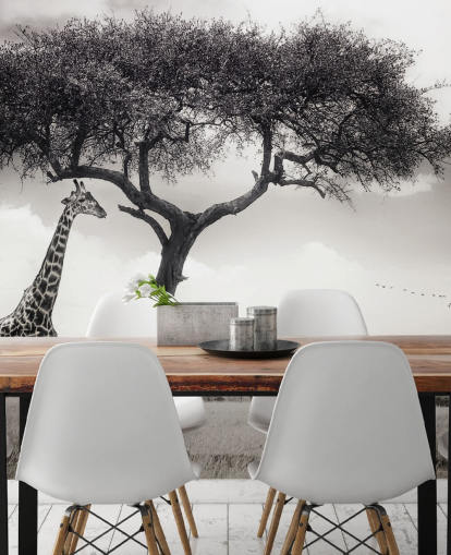 Black and White Giraffe Landscape Wallpaper