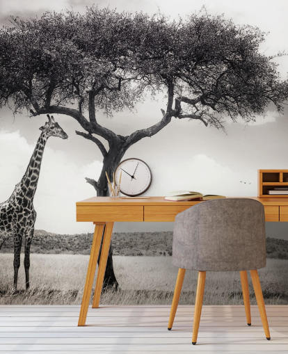 Schwarz-Weiß-Giraffen-Landschaftstapete Schwarz-Weiß-Giraffen-Landschaftstapete