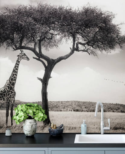 Carta da parati con paesaggio giraffa in bianco e nero Carta da parati con paesaggio giraffa in bianco e nero