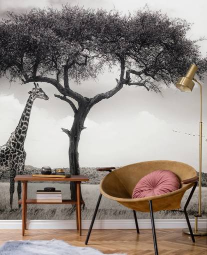 Black and White Giraffe Landscape Wallpaper