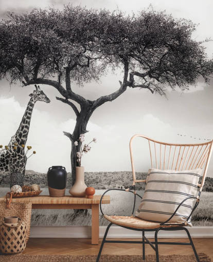 Black and White Giraffe Landscape Wallpaper