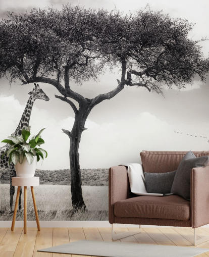 Black and White Giraffe Landscape Wallpaper