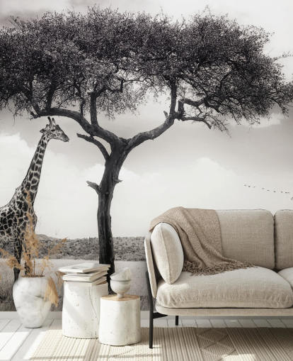 Black and White Giraffe Landscape Wallpaper