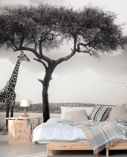 Schwarz-Weiß-Giraffen-Landschaftstapete