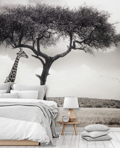 Black and White Giraffe Landscape Wallpaper