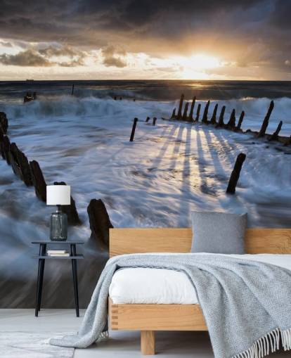 Evening Beach with Frothy Waves Wall Mural