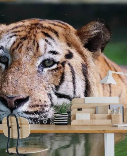 Swimming Tiger Close Up Wallpaper