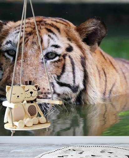 Swimming Tiger Close Up Wallpaper