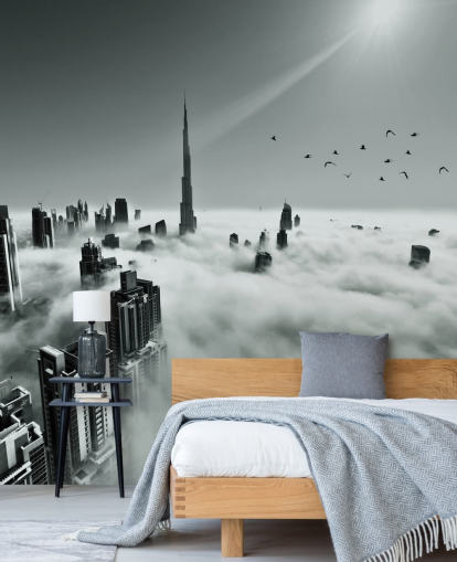 black and white cloudy city wallpaper