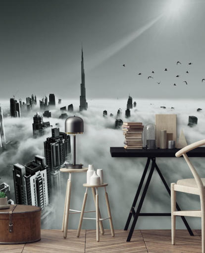 black and white cloudy city wallpaper