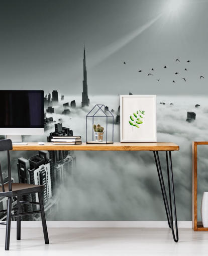 Schwarzweiss-Wolken-Stadt-Tapete