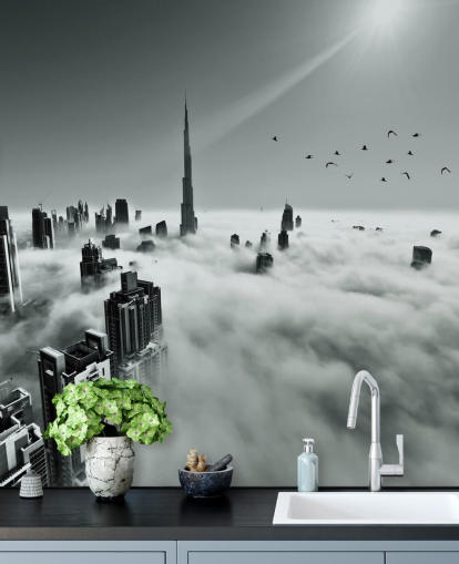 black and white cloudy city wallpaper