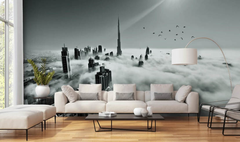 fond d'écran de ville nuageux noir et blanc