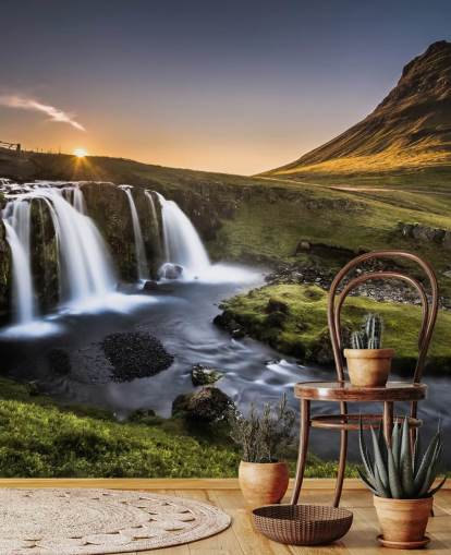 Wasserfall in der grünen Landschaft Wallpaper Wasserfall in der grünen Landschaft Wallpaper