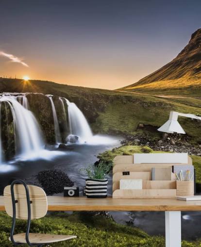 Waterfall in Green Countryside Wallpaper Waterfall in Green Countryside Wallpaper