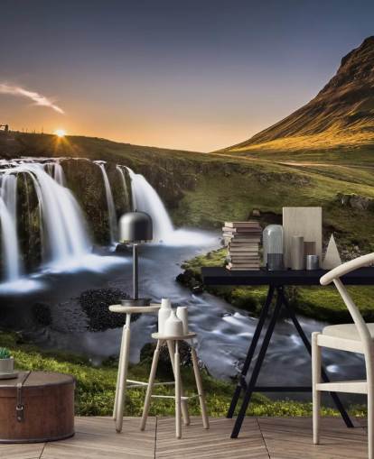 Waterfall in Green Countryside Wallpaper