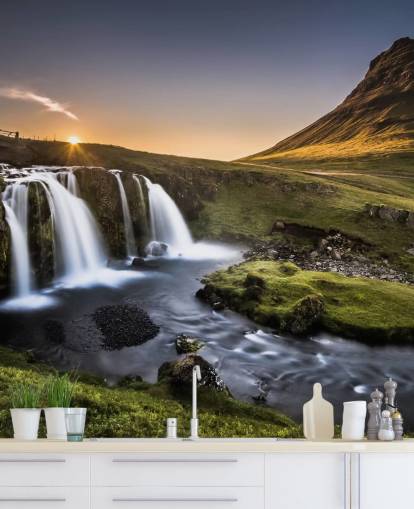 Waterfall in Green Countryside Wallpaper