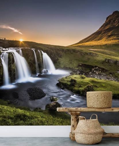 Waterfall in Green Countryside Wallpaper Waterfall in Green Countryside Wallpaper