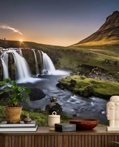 Waterfall in Green Countryside Wallpaper