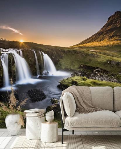 Waterfall in Green Countryside Wallpaper Waterfall in Green Countryside Wallpaper