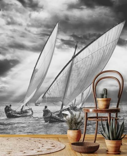 Black and White Boats Wallpaper