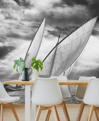 Papier Peint Bateaux en Noir et Blanc