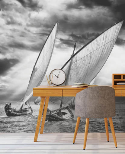 Papier Peint Bateaux en Noir et Blanc