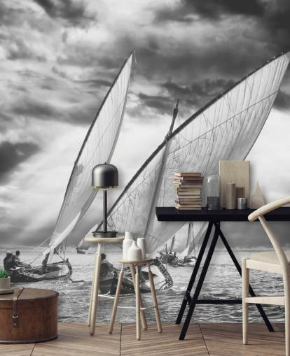 Papier Peint Bateaux en Noir et Blanc Papier Peint Bateaux en Noir et Blanc