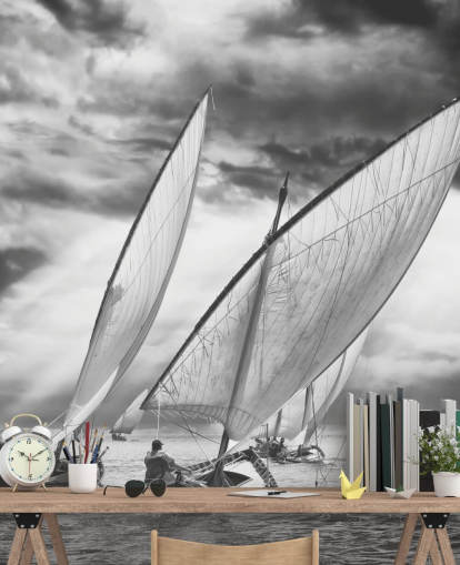 Papel Pintado Barcos Blancos Y Negros