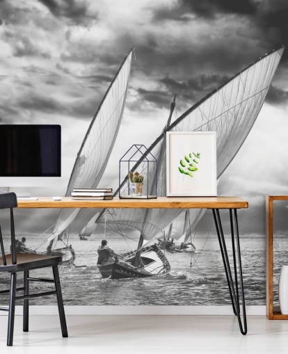 Papel Pintado Barcos Blancos Y Negros