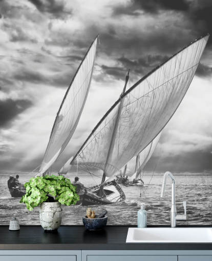 Papier Peint Bateaux en Noir et Blanc Papier Peint Bateaux en Noir et Blanc