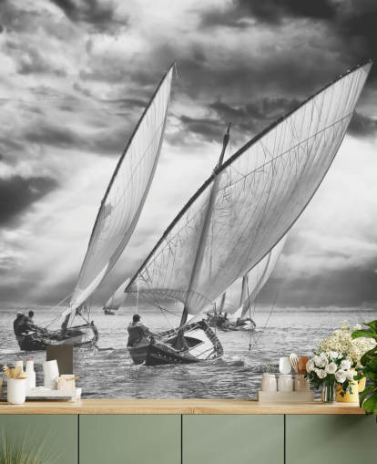 Papel Pintado Barcos Blancos Y Negros