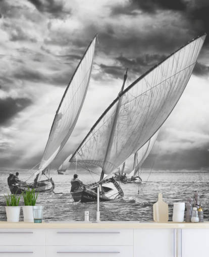 Black and White Boats Wallpaper