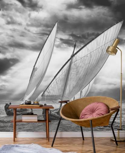 Papier Peint Bateaux en Noir et Blanc