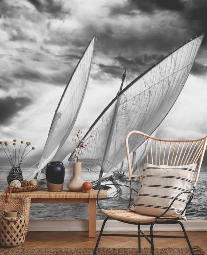 Black and White Boats Wallpaper