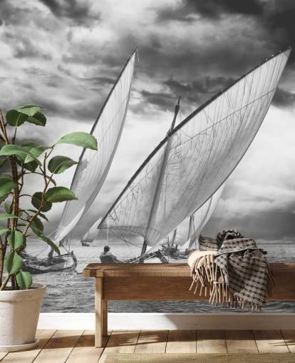 Papel de parede de barcos preto e branco Papel de parede de barcos preto e branco