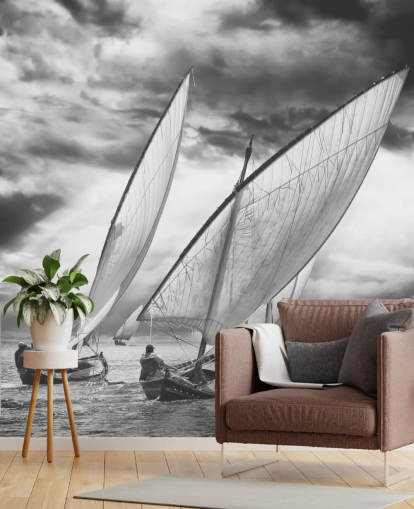 Papier Peint Bateaux en Noir et Blanc